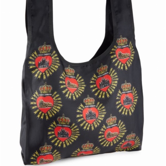 DOLCE & GABBANA SILK GRAPHIC LOGO PRINT TOTE BAG FULLY LINED DOUBLE TOP HANDLE - Picture 1 of 9
